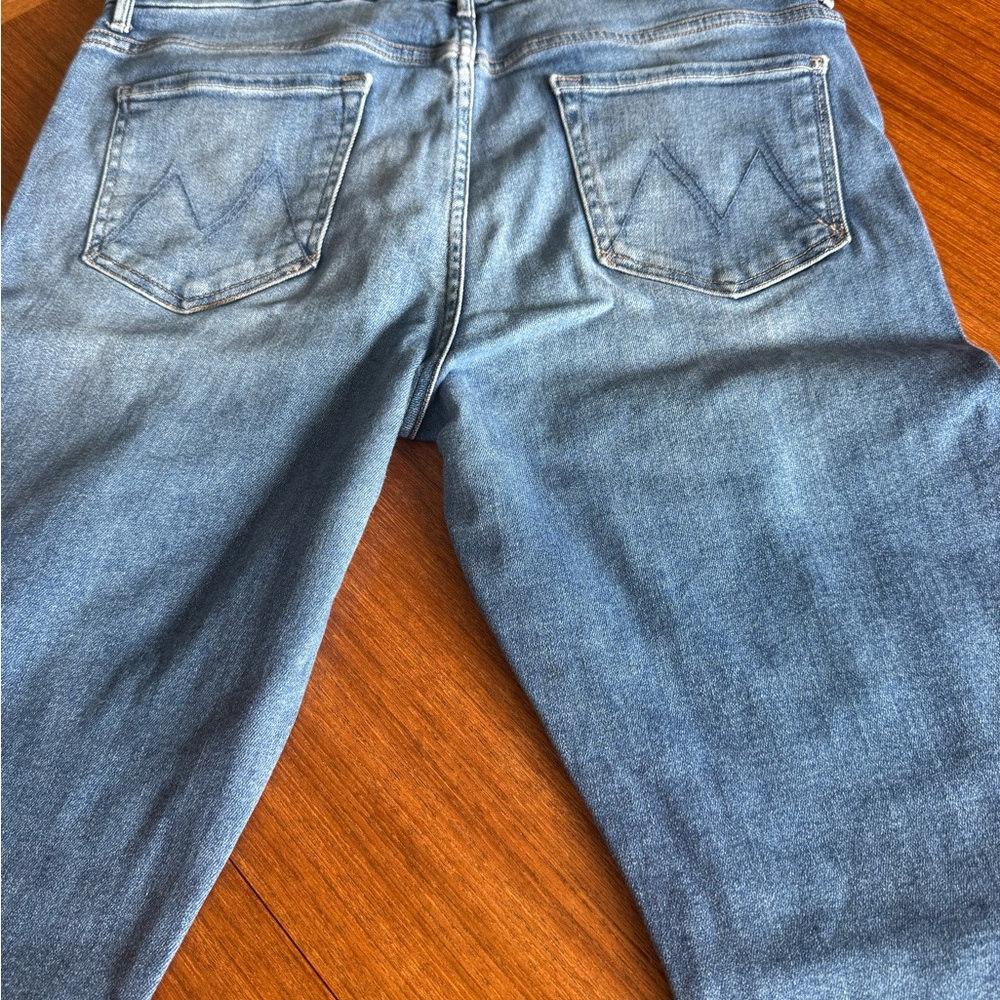Mother Raw-Hem Straight-Leg Blue Denim Jeans - Picture 8 of 9